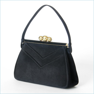 black suede handbag with quilted chevron detail 