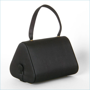 black evening bag with rounded triangular shape