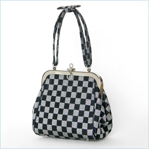 black and metallic silver checked bag