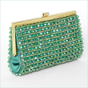 Dazzling, green satin clutch bag