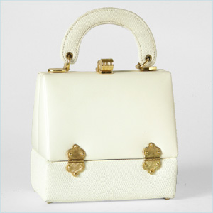 Petite, ivory leather evening bag with reptile print 
