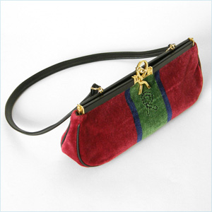 Roberta di Camerino shoulder bag in banded velvet with gold "R" logo clasp