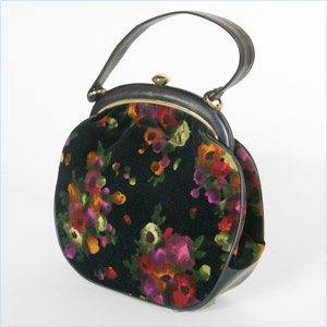 Rosenfeld handbag with abstract, floral print velvet sides 