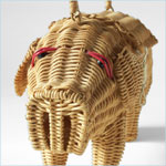 woven wicker pig shaped handbag