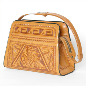 tooled, tan leather handbag