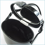 black lucite box bag with twisted handle