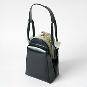 Striking black leather handbag by Koro